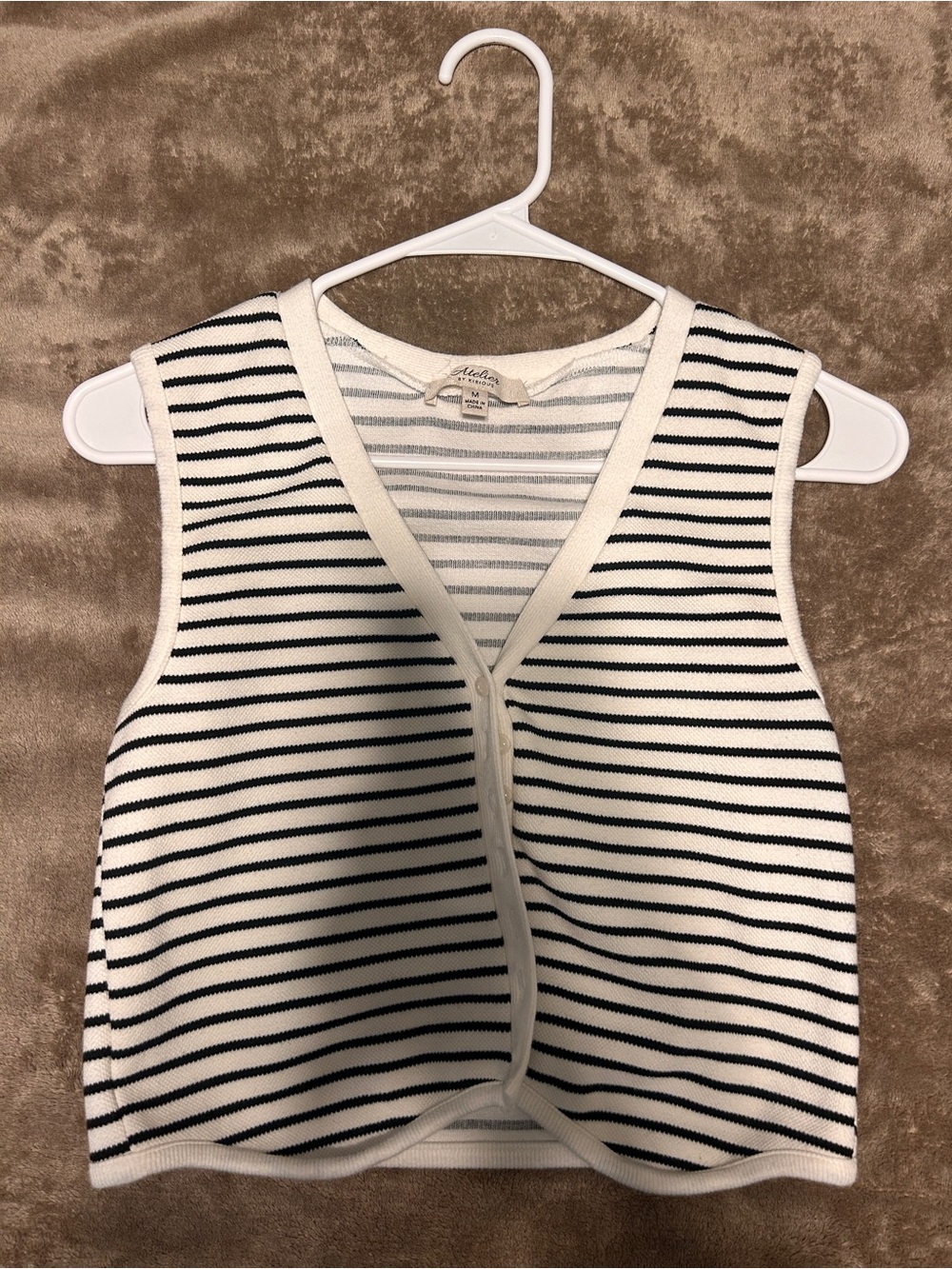 Atelier Sona Black & White Striped Knit Tank